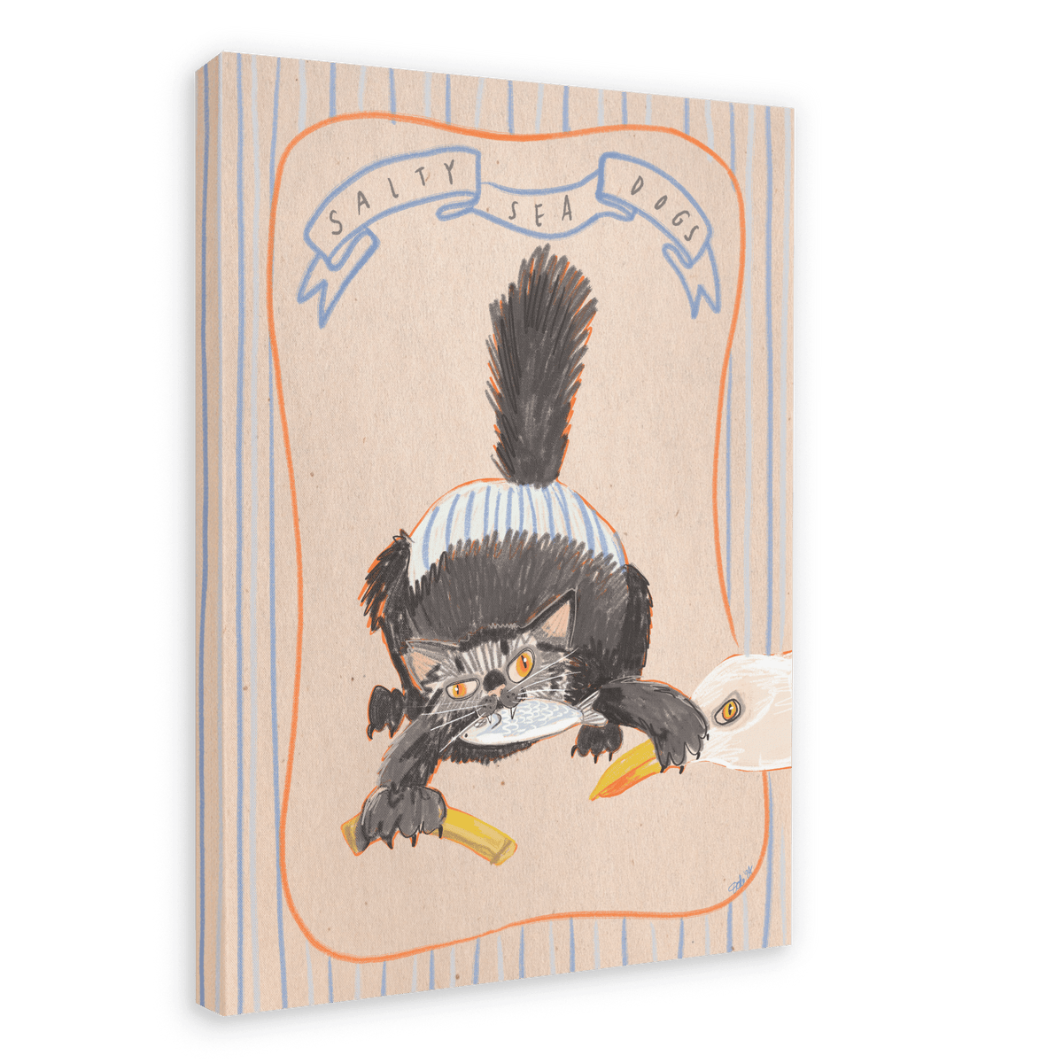 Salty Sea Dogs Matte Canvas Print Sketchy Strays 28"x40"(70x100 cm) Canvas Print