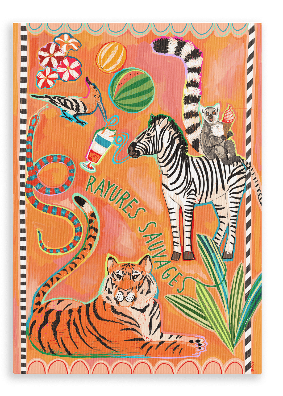 Rayures Sauvages Matte Canvas Print Aventures Des Créatures 28"x40"(70x100 cm) Canvas Print