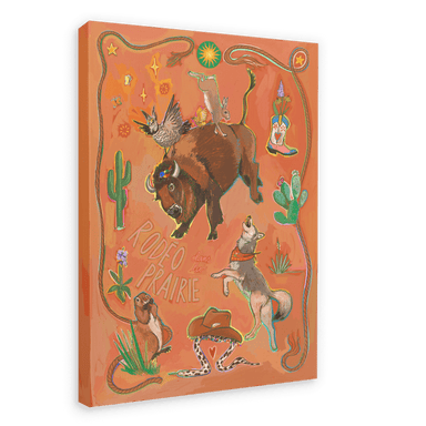 Rodéo dans la Prairie Matte Canvas Print Aventures Des Créatures 28"x40"(70x100 cm) Canvas Print