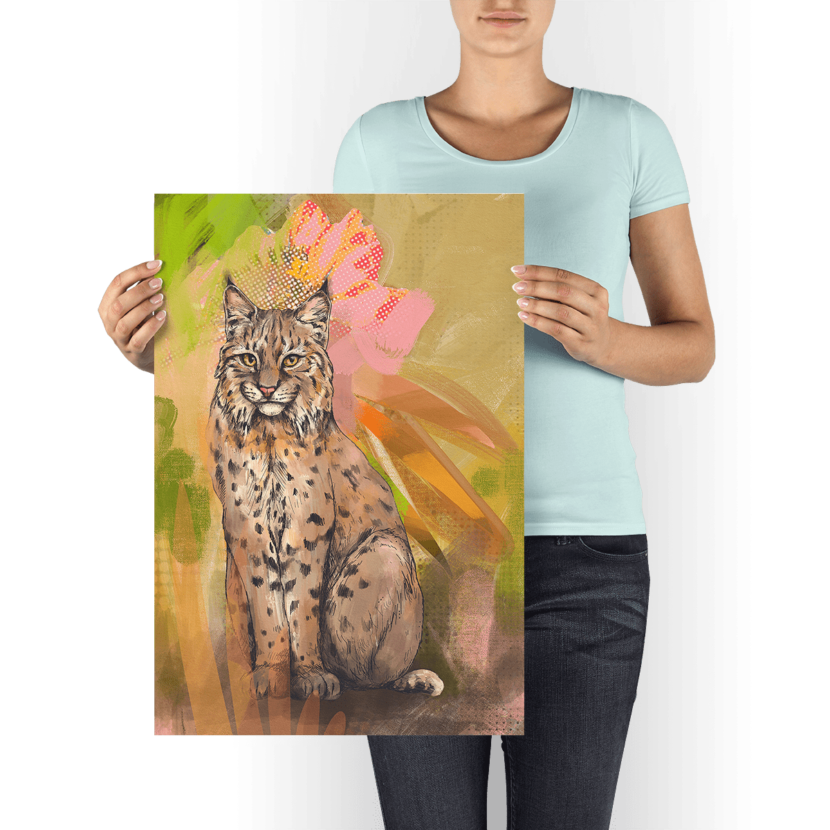 Bobcat Botanica Giclée Art Print Pawky Paws A2 (42 X 59.4 cm) Art Print