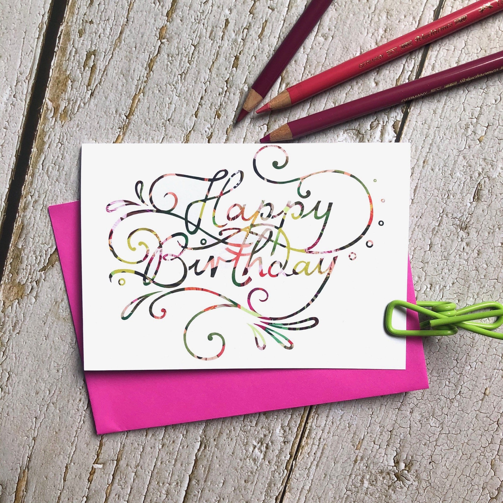 Happy Birthday Colourful Calligraphy Greeting Card diedododa Cards Card