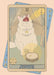 Justice Art Print by Tarot Cats features an upright white cat with open mouth behind a dish marked "Judgement," plus sword and scales icons, inspired by the classic tarot card.