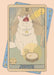 Justice Art Print by Tarot Cats features an upright white cat with open mouth behind a dish marked "Judgement," plus sword and scales icons, inspired by the classic tarot card.
