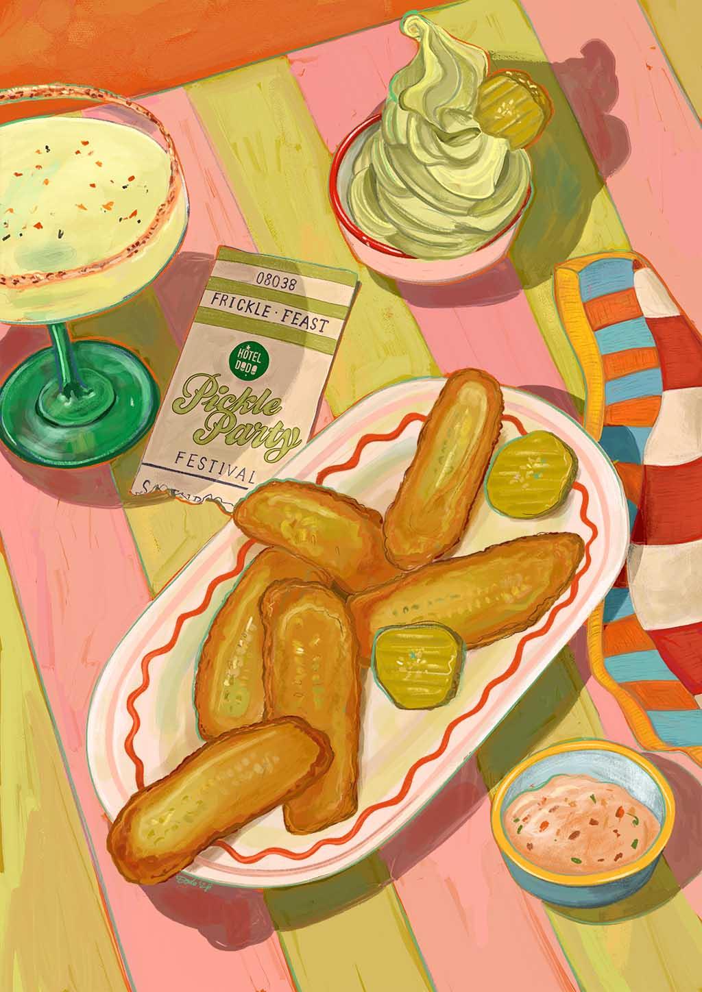 Please provide one or more keywords for me to include in the product description for the Frickle Feast Giclée Art Print by Hôtel Dodo.