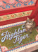A curious tabby cat sits on a mosaic tile mat that reads “Highland Tiger Hotel & Lodge” in front of a red window adorned with colorful tile designs, beautifully captured in the Welcome Committee Mosaic Style Giclée Art Print by Hôtel Dodo.