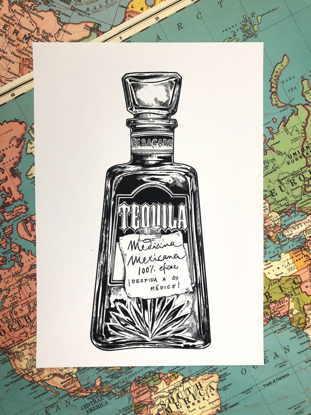 Tequila Medicina Mexicana Matte Art Print Potion & Poison Bottles Art Print