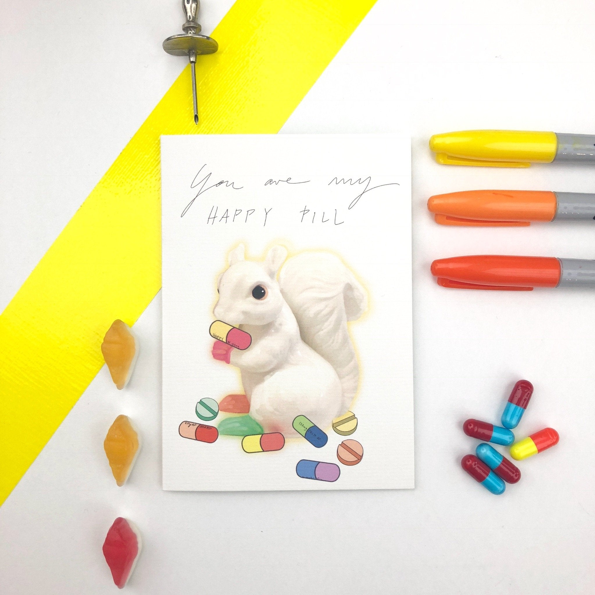 Squirrel Happy Pill Greeting Card