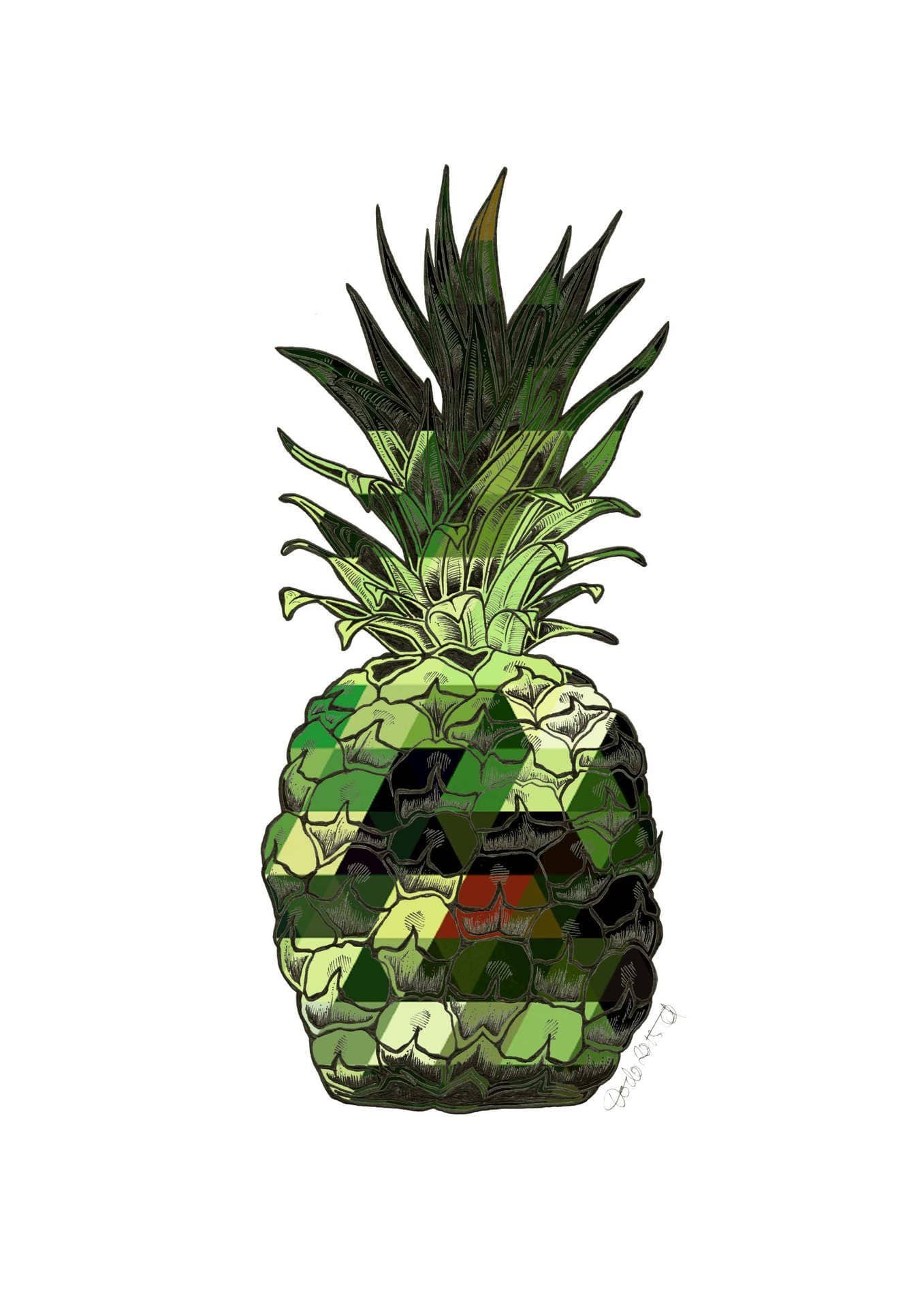 Green Geometric Pineapple Matte Art Print