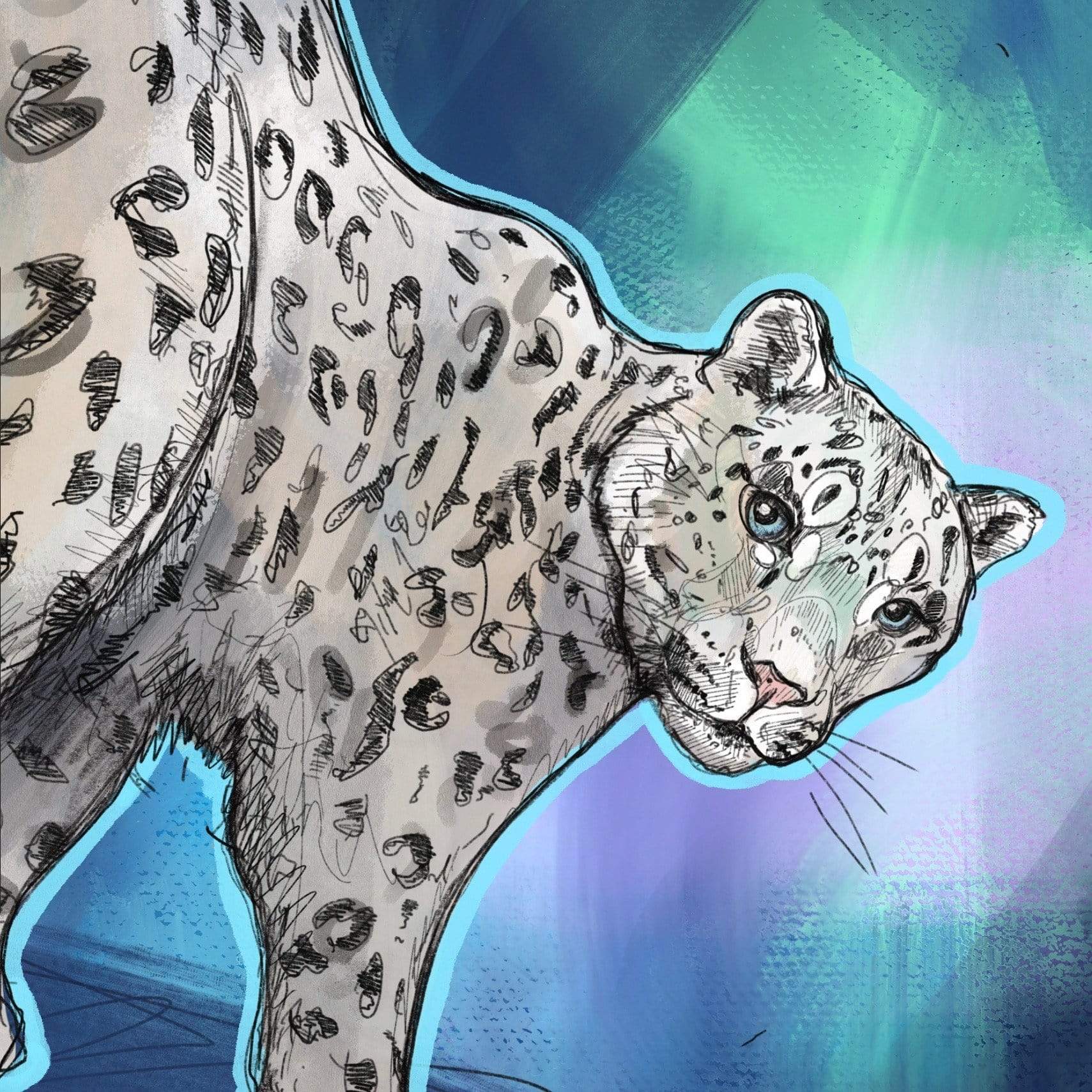 Blue Snow Leopard Giclée Art Print