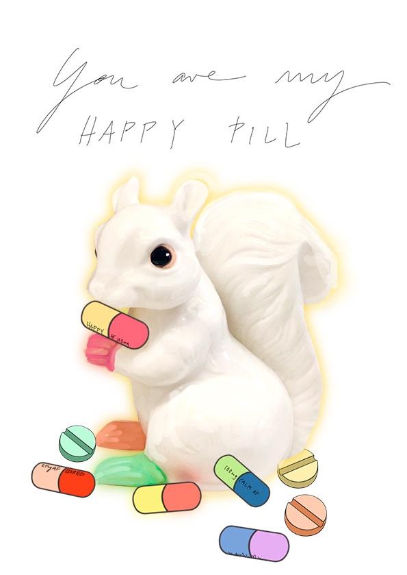 Squirrel Happy Pill Greeting Card