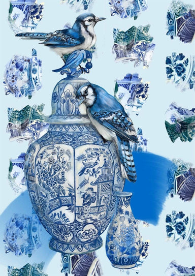 Delft Daft - Jays On A Jar Matte Art Print
