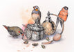 This image contains Illustration,Bird,European robin,Drawing,Watercolor paint,Still life
