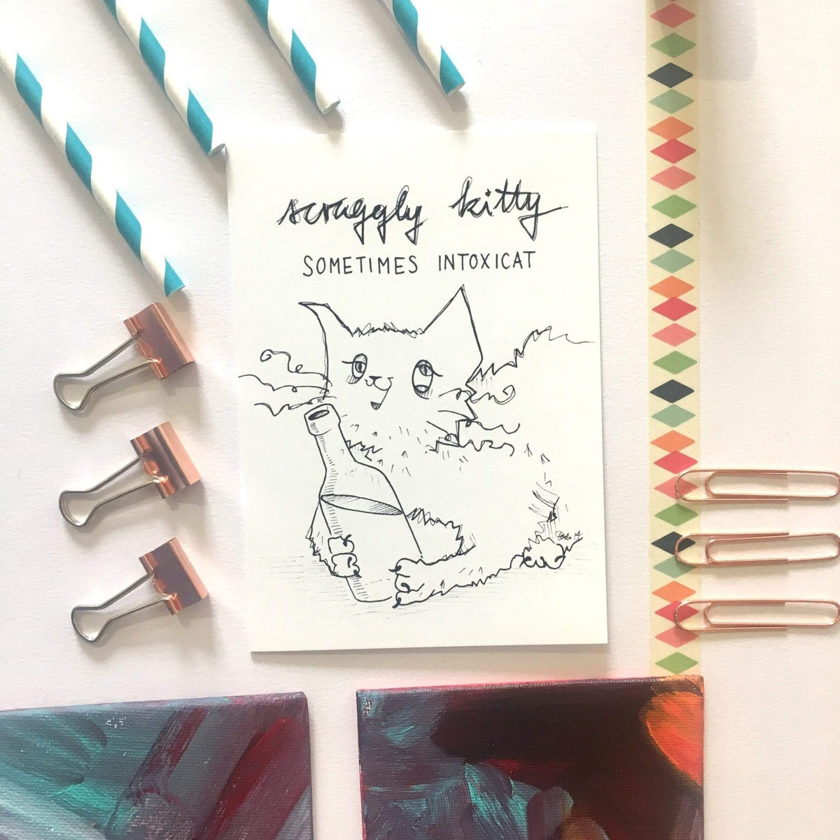 Scraggly Kitty Sometimes Intoxicat Greeting Card - (Trade Pack 6)