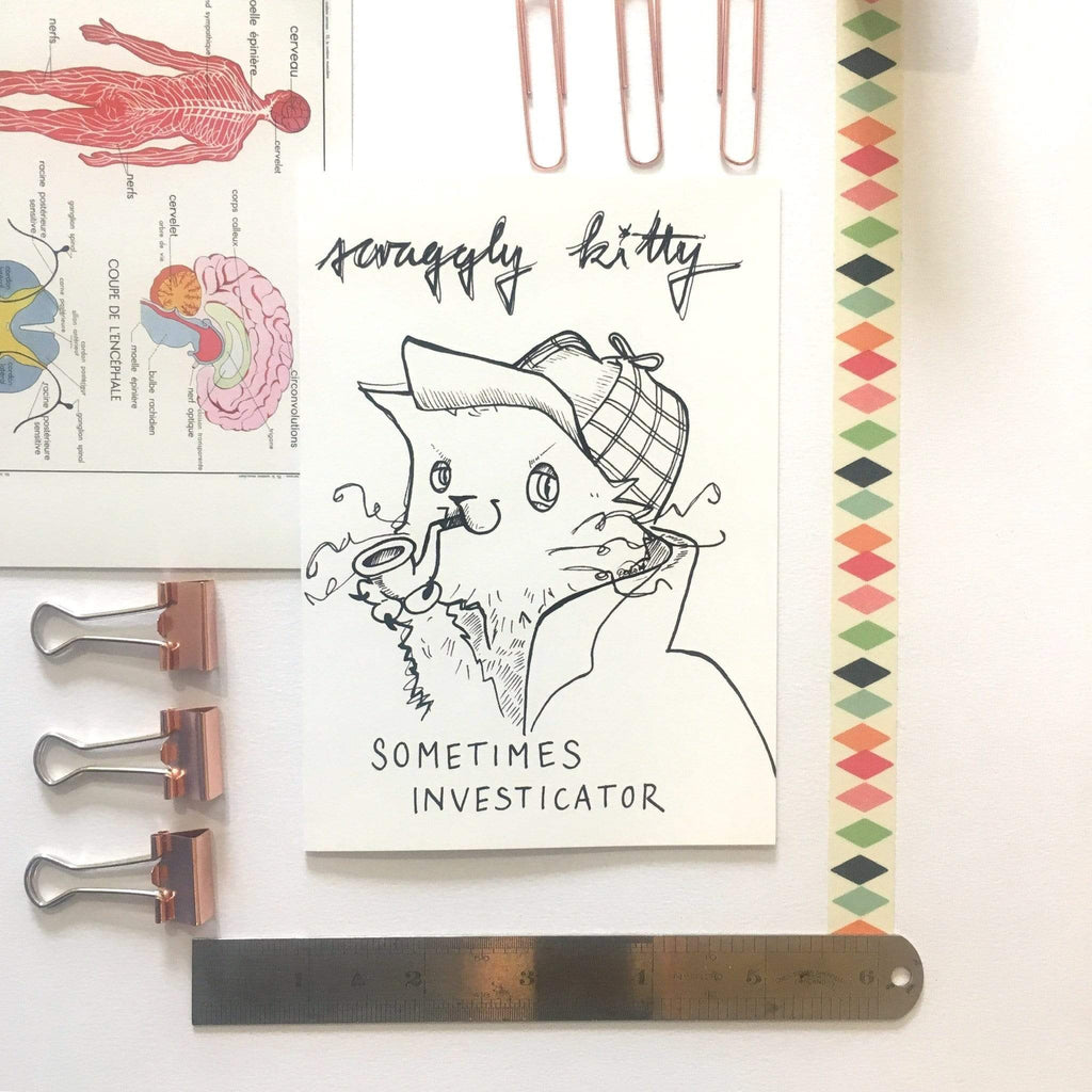Scraggly Kitty Sometimes Investicator Greeting Card - (Trade Pack 6)