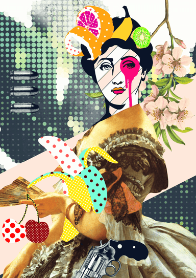 Fruity Shooter Collage Matte Art Print