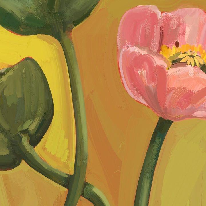 Painterly Poppies Mustard A3 Giclée Print