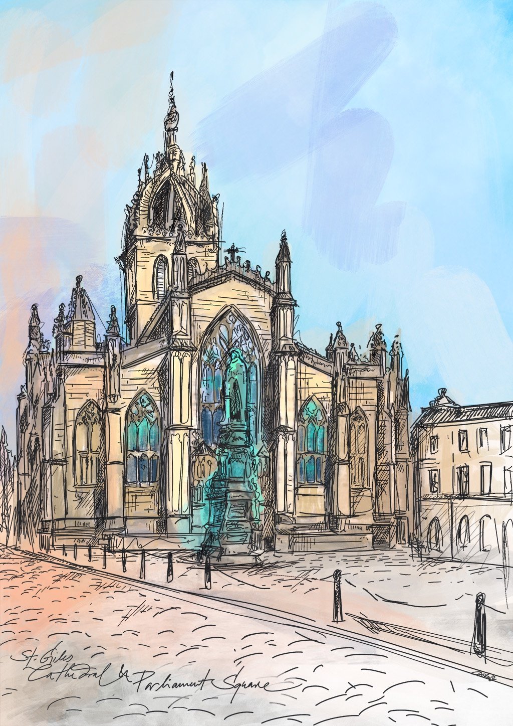 St Giles Cathedral & Parliament Square A3 Print