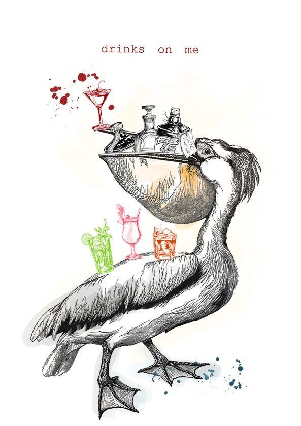 Drinks On Me Pelican Greeting Card