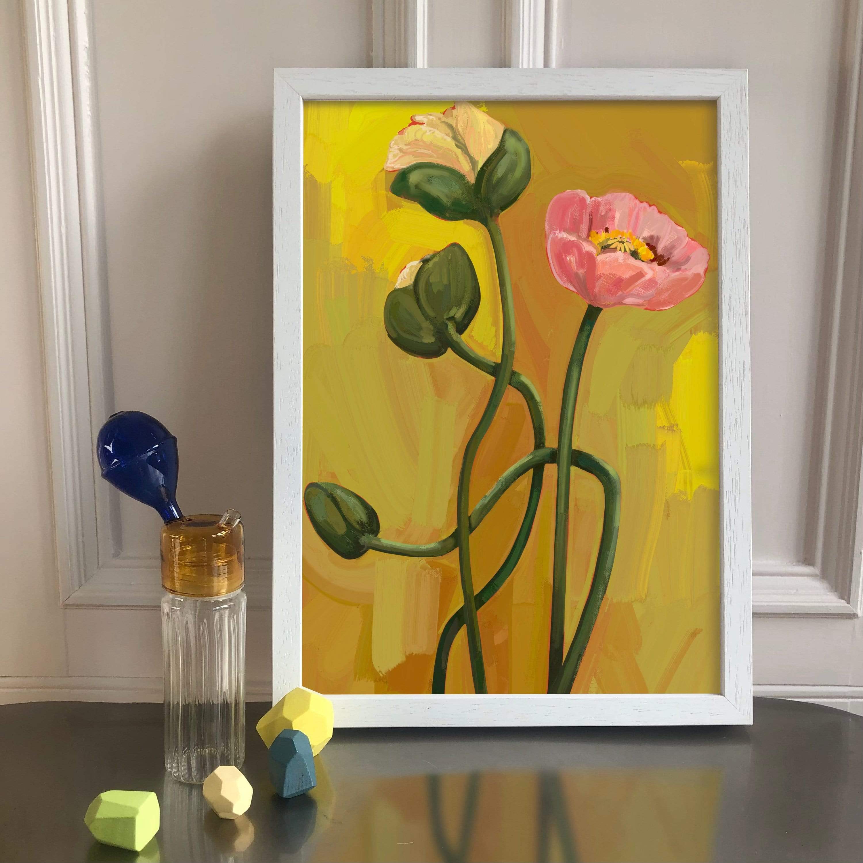 Painterly Poppies Mustard A3 Giclée Print