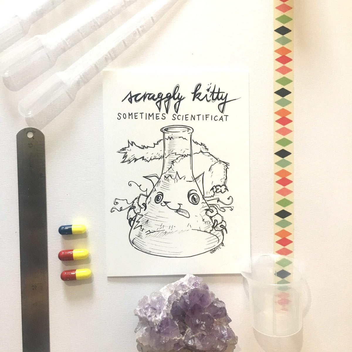 Scraggly Kitty Sometimes Scientificat Greeting Card - (Trade Pack 6)