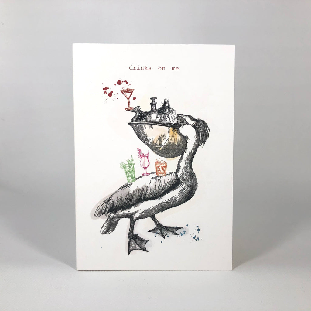 Drinks On Me Pelican Greeting Card
