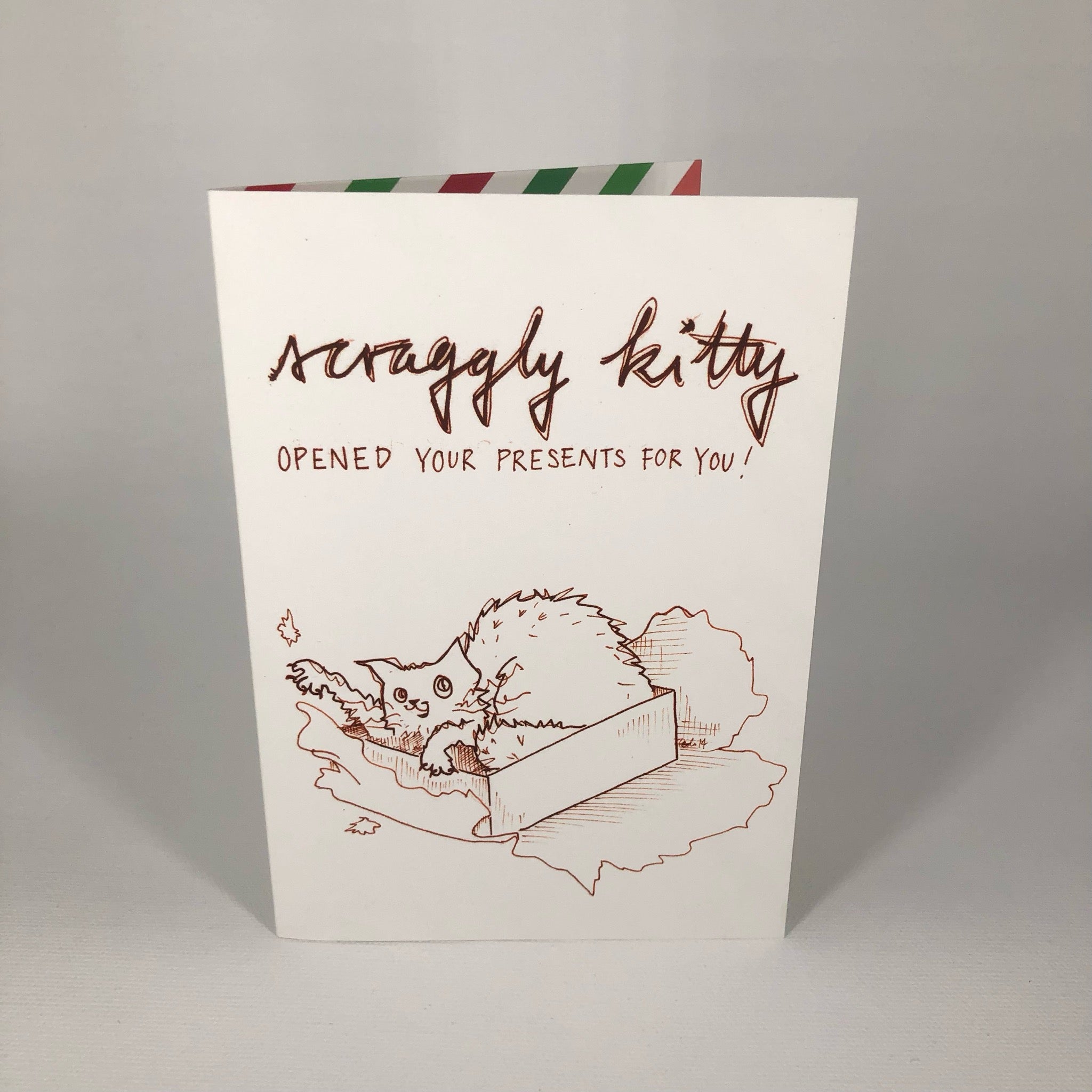 Scraggly Kitty Opened Your Presents For You Greeting Card
