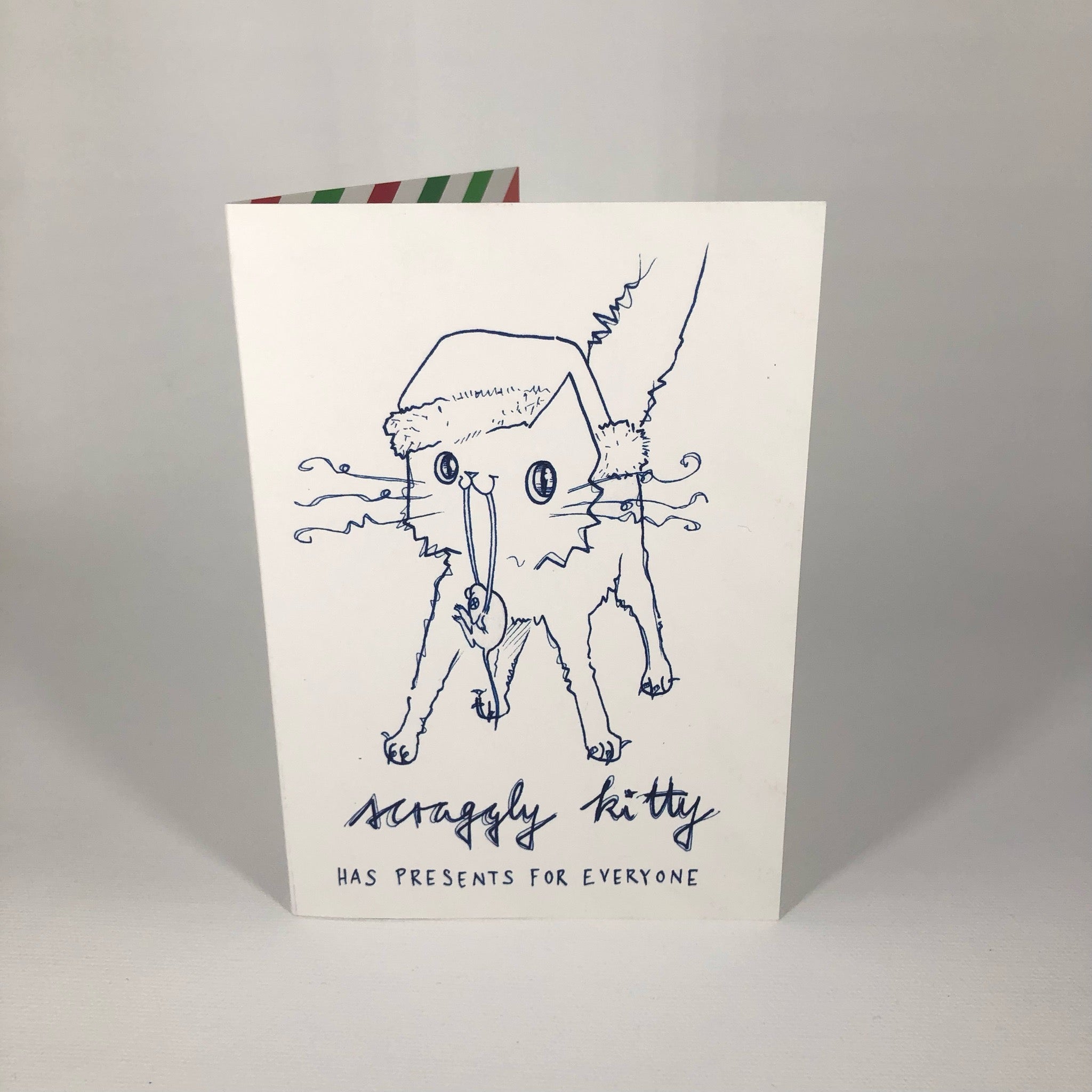 Scraggly Kitty Has Presents For Everyone Christmas Greeting Card