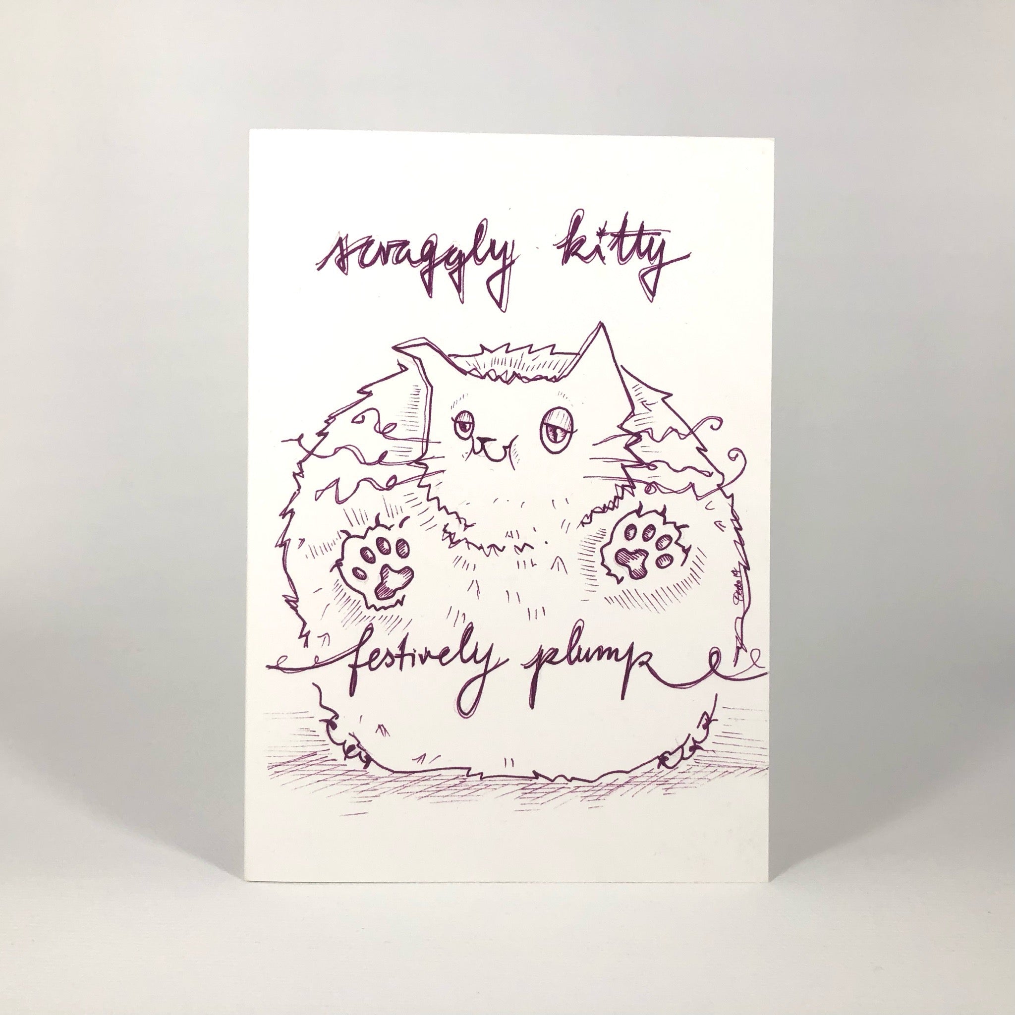 Scraggly Kitty Festively Plump Christmas Greeting Card