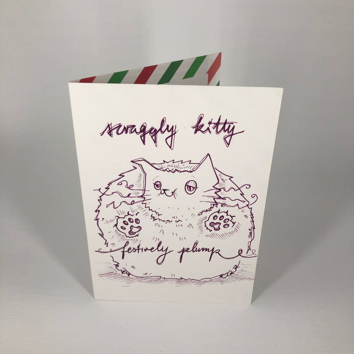 Scraggly Kitty Festively Plump Christmas Greeting Card