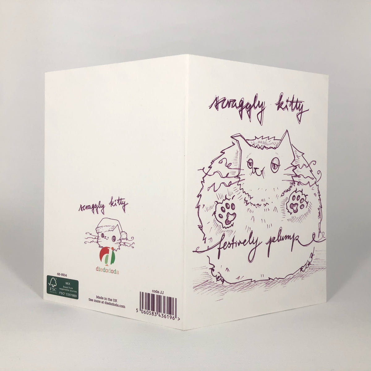 Scraggly Kitty Festively Plump Christmas Greeting Card