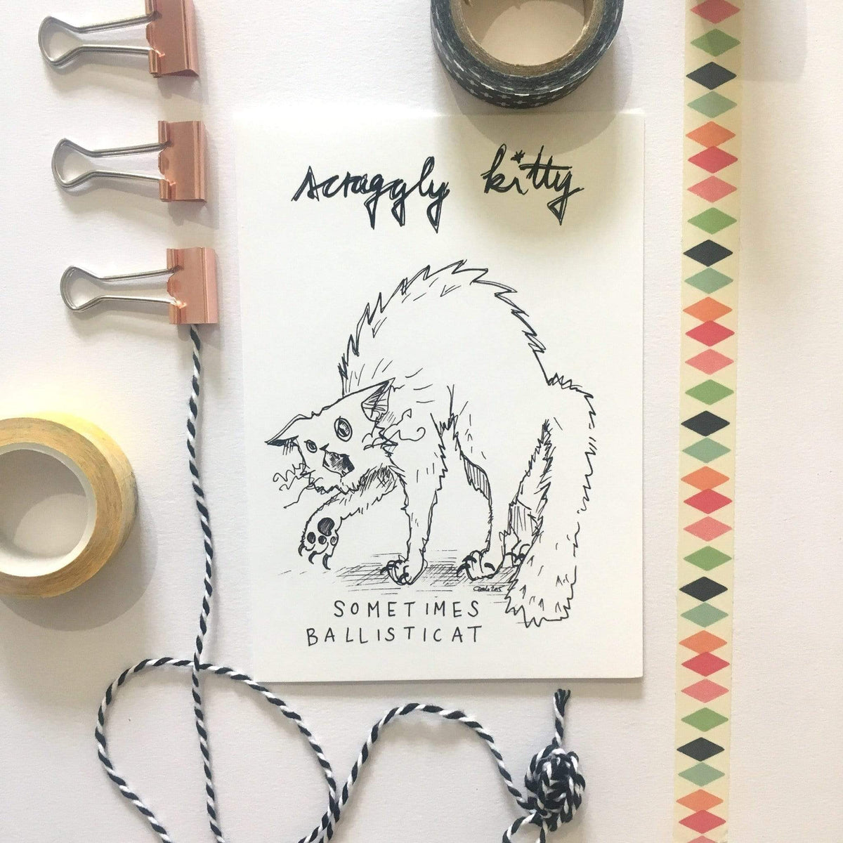 Scraggly Kitty Sometimes Ballisticat Greeting Card - (Trade Pack 6)