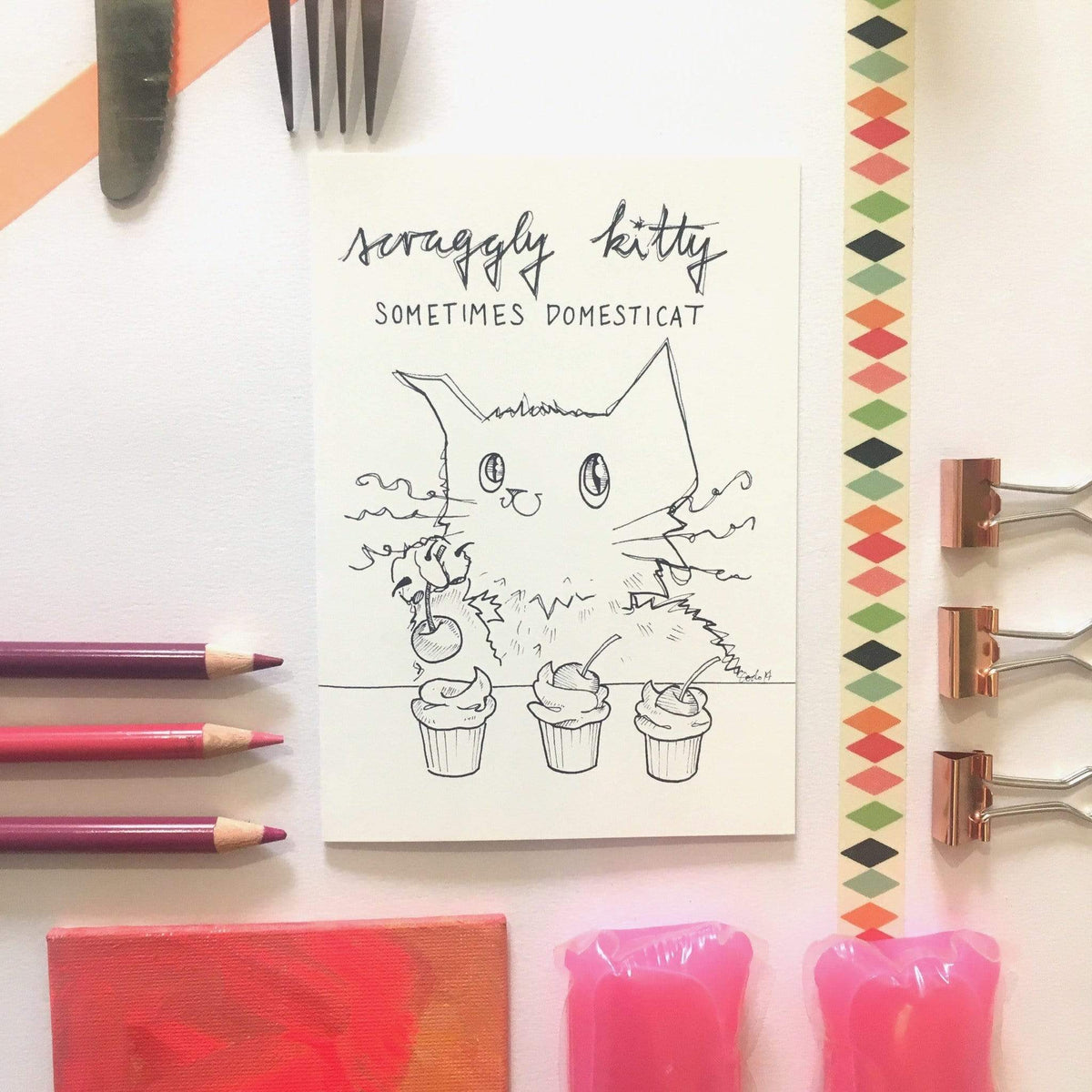 Scraggly Kitty Sometimes Domesticat Greeting Card - (Trade Pack 6)