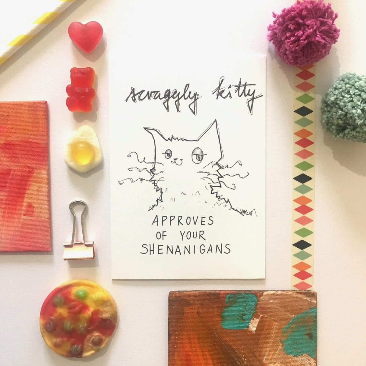 Scraggly Kitty Approves Of Your Shenanigans Greeting Card - (Trade Pack 6)