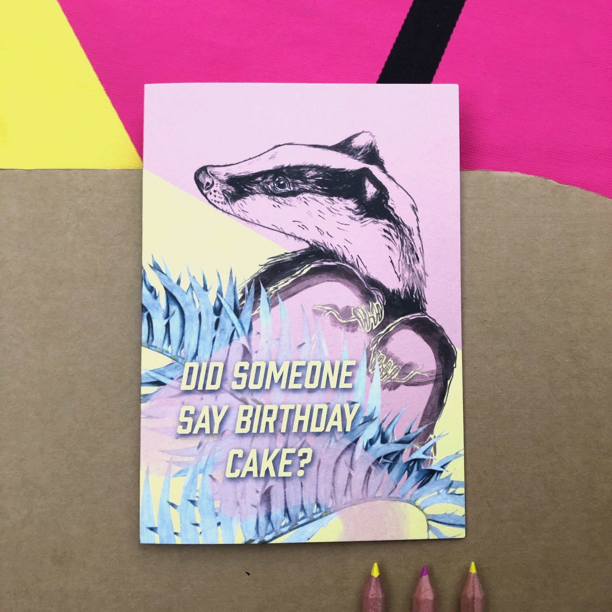 Birthday Cake Badger Greeting Card