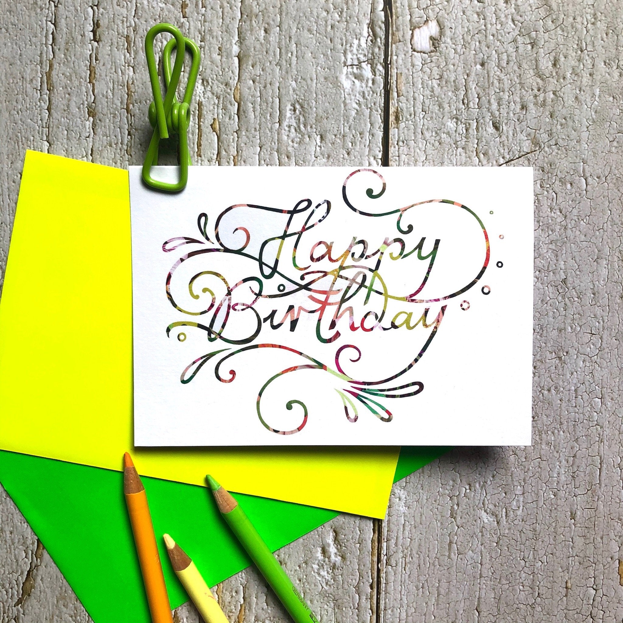 Happy Birthday Colourful Calligraphy Greeting Card