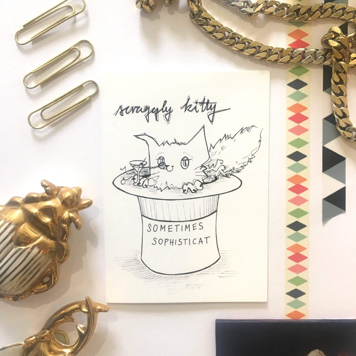 Scraggly Kitty Sometimes Sophisticat Greeting Card - (Trade Pack 6)