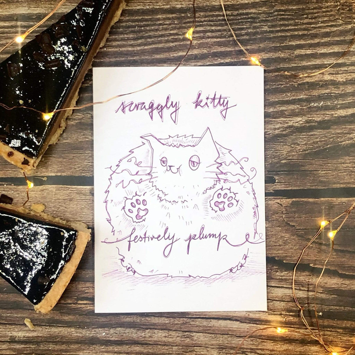 Scraggly Kitty Festively Plump Christmas Greeting Card