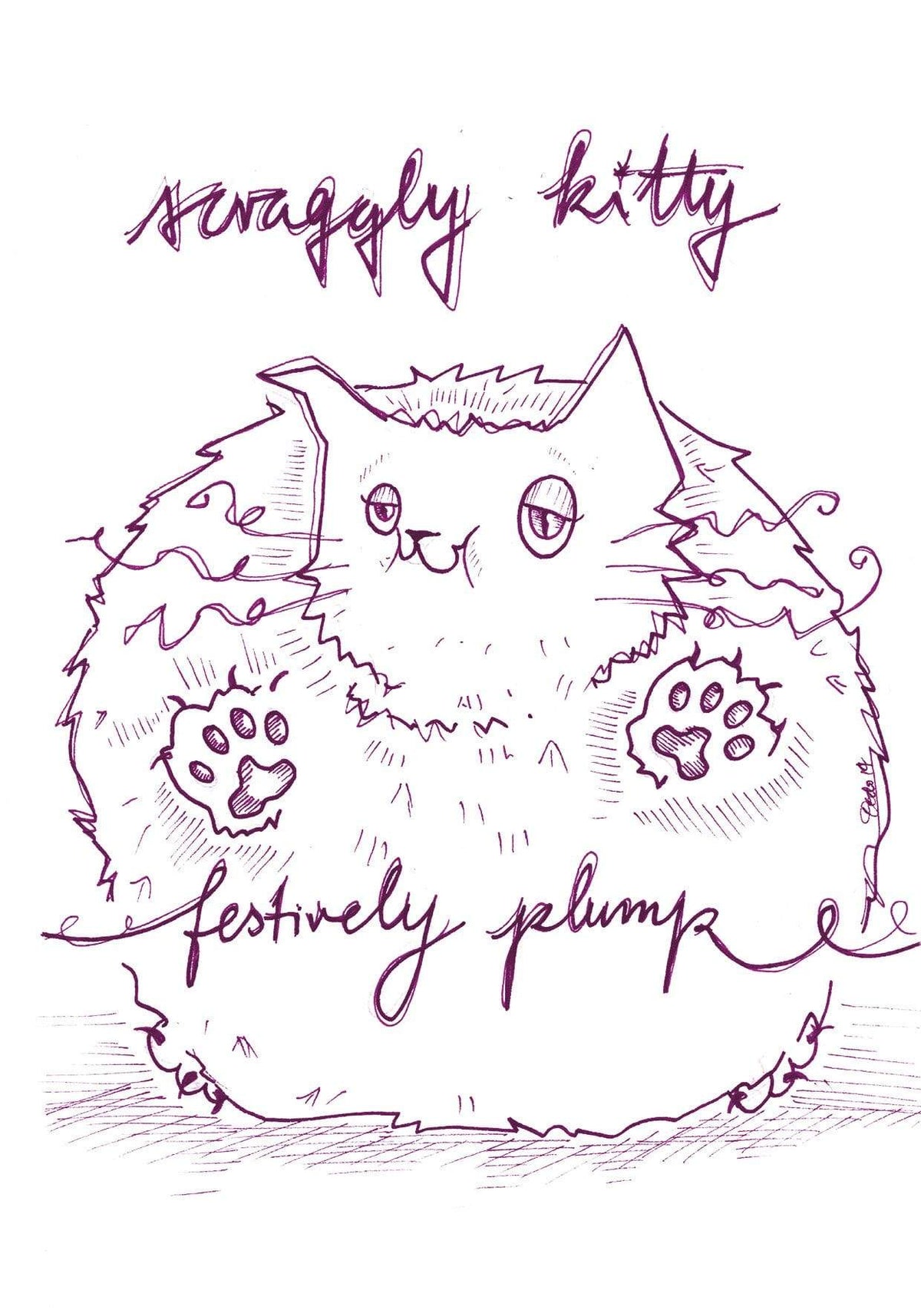 Scraggly Kitty Festively Plump Christmas Greeting Card