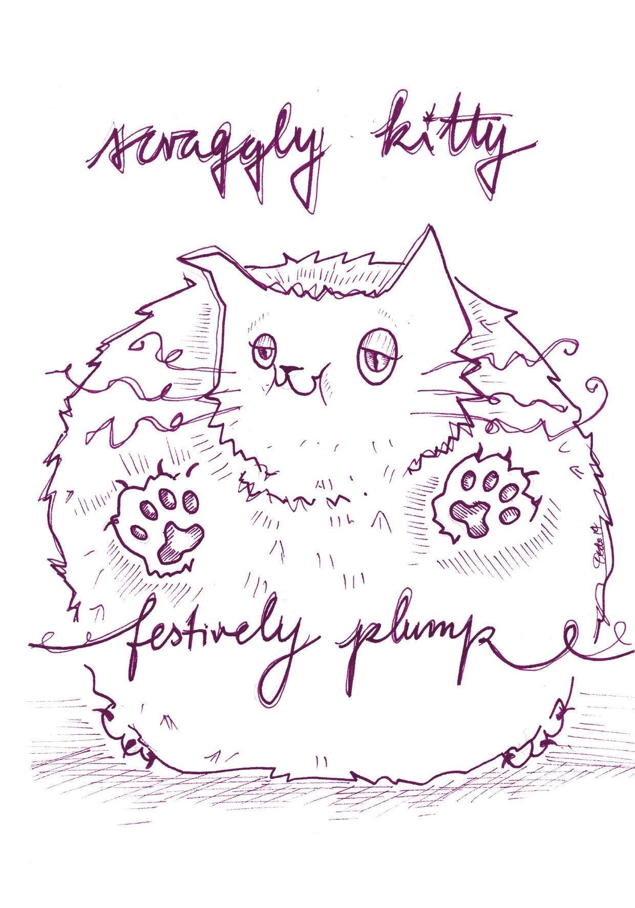 Scraggly Kitty Festively Plump Christmas Greeting Card
