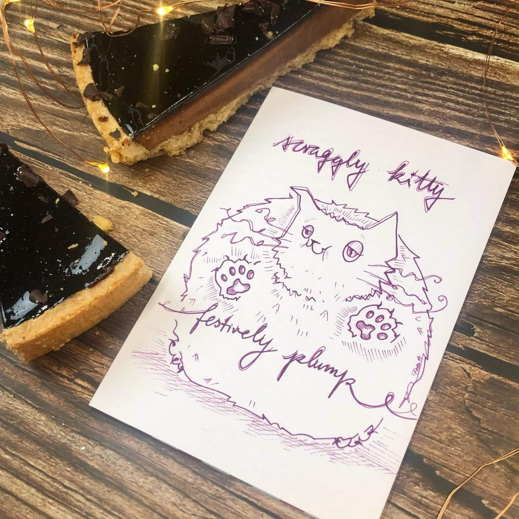 Scraggly Kitty Festively Plump Christmas Greeting Card