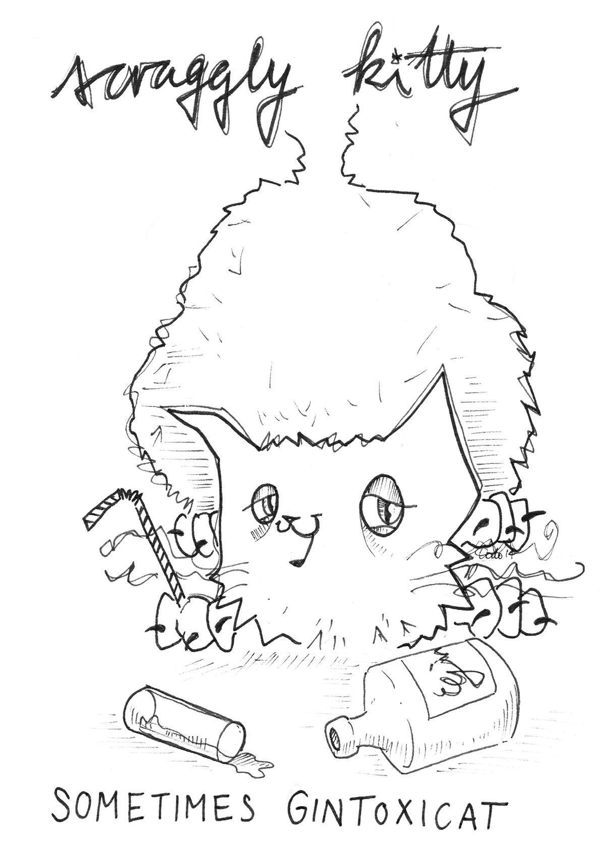 Scraggly Kitty Sometimes Gintoxicat Greeting Card - (Trade Pack 6)