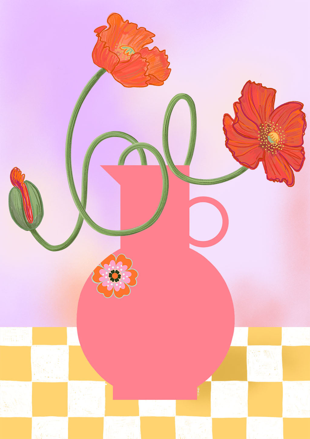 Happy Stems - Poppies in pink 