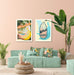 50's wall art with plants and a sofa