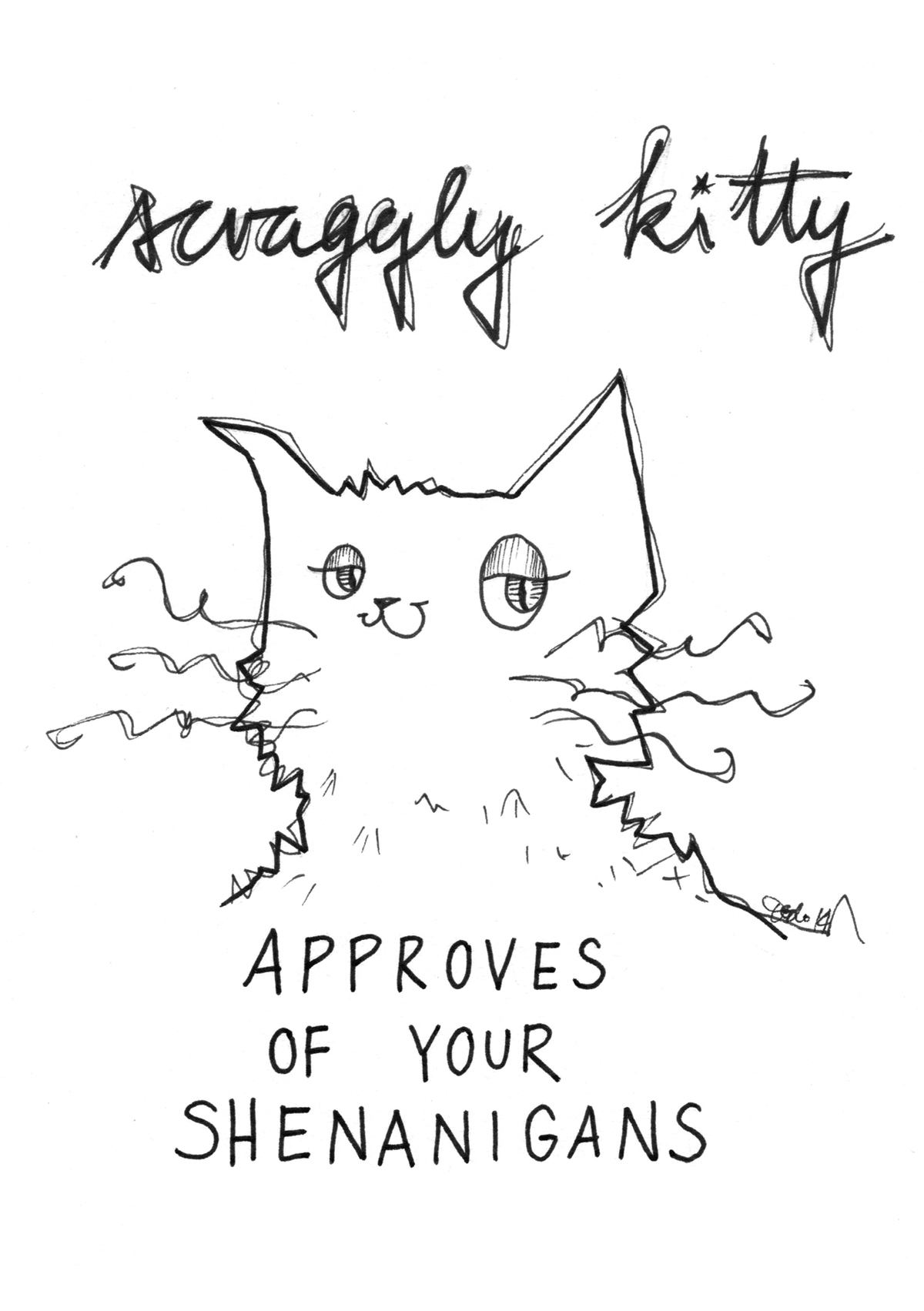 Scraggly Kitty Approves Of Your Shenanigans Greeting Card - (Trade Pack 6)