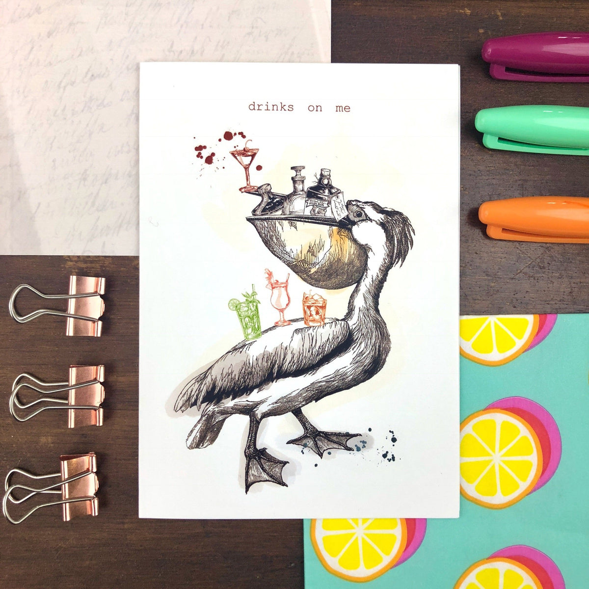 Drinks On Me Pelican Greeting Card