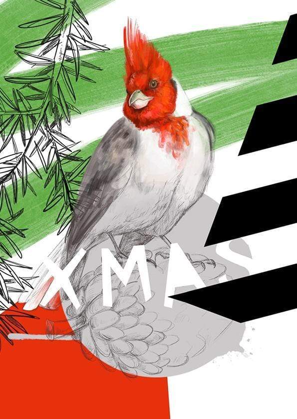 Red-crested cardinal - Xmas Greeting Card