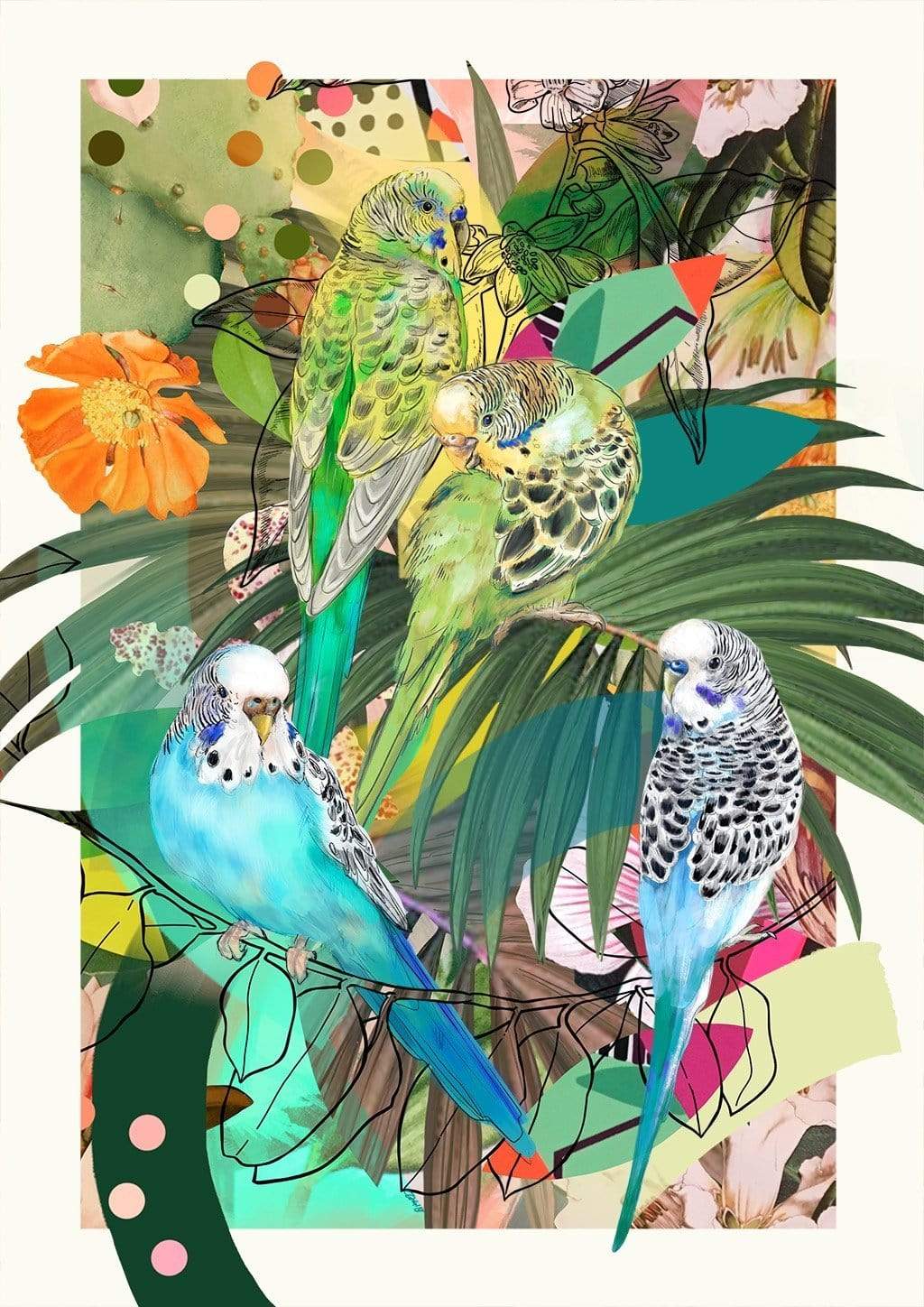 Blooming Budgerigars Matte Art Print